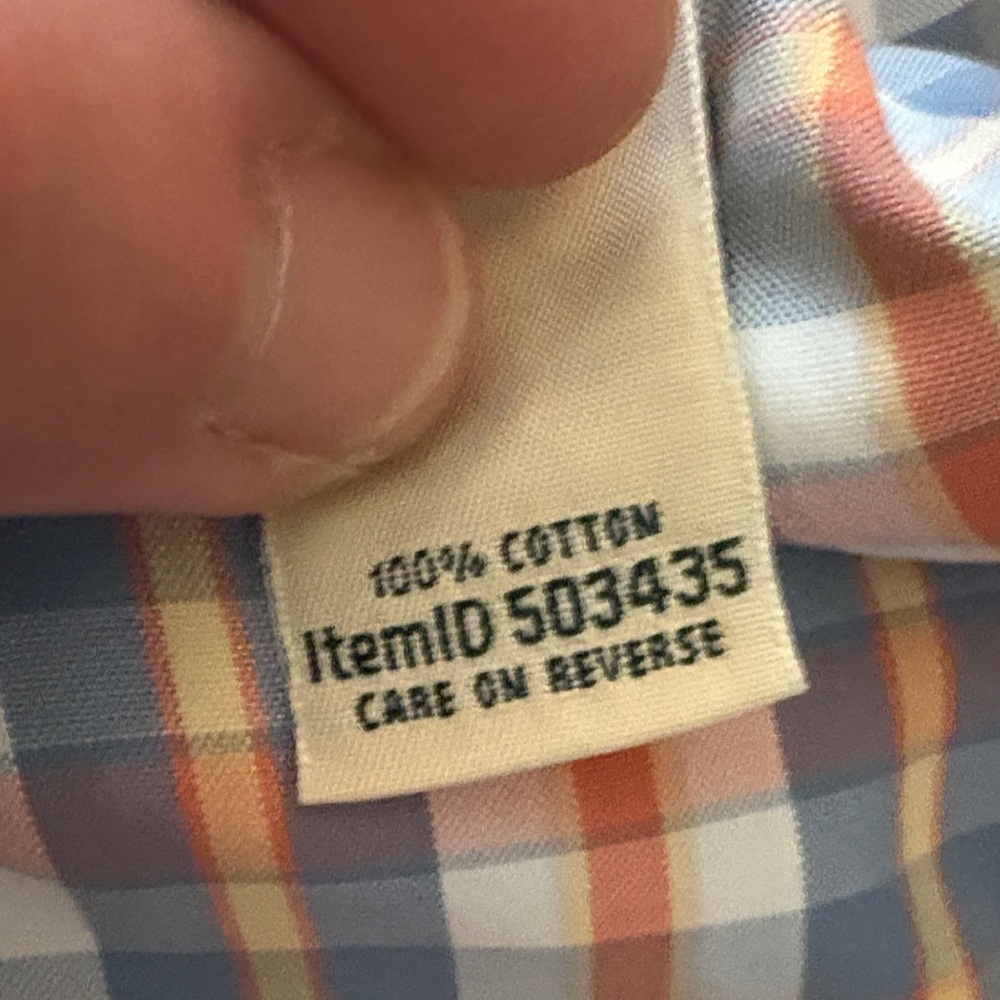 L.L. Bean Women's Blue, Orange and White Plaid Button-Down Shirt - Picture 6 of 10